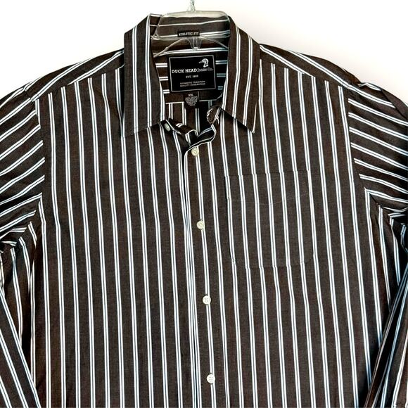 Duck Head Striped Long Sleeve Button Up Shirt Athletic Fit Mens XXL Brown White - Picture 3 of 11